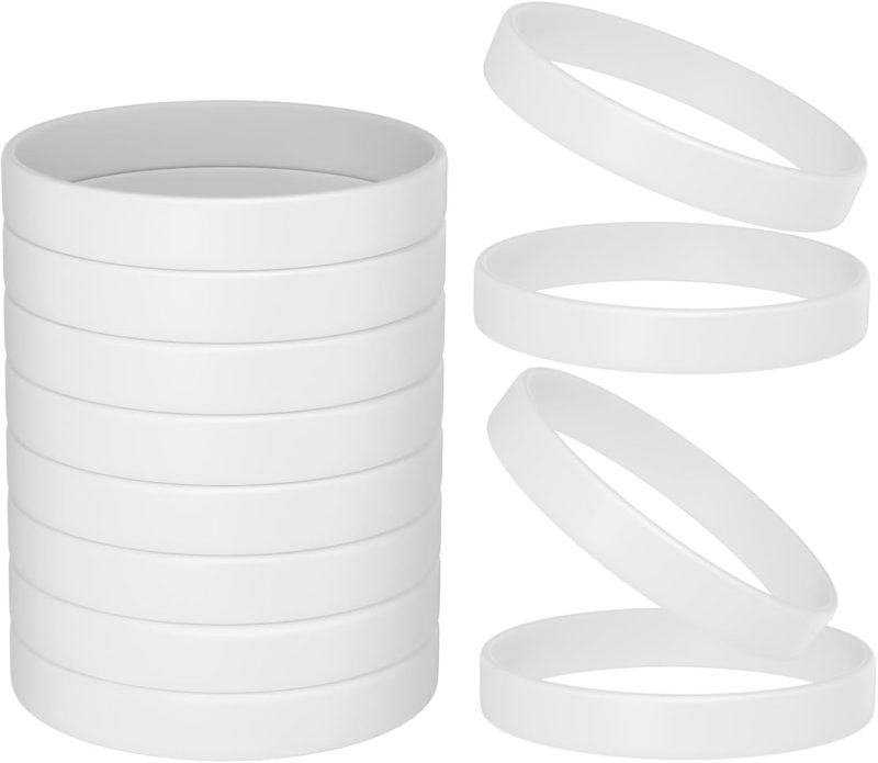 12 Pieces Silicone Bracelets- White Color Blank Rubber Wristbands for Adults Teen Party Favors