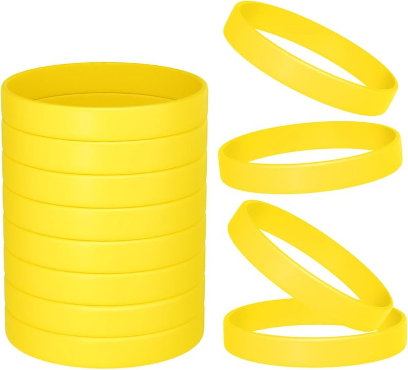 12 Pieces Silicone Bracelets- Yellow Color Blank Rubber Wristbands for Adults Teen Party Favors