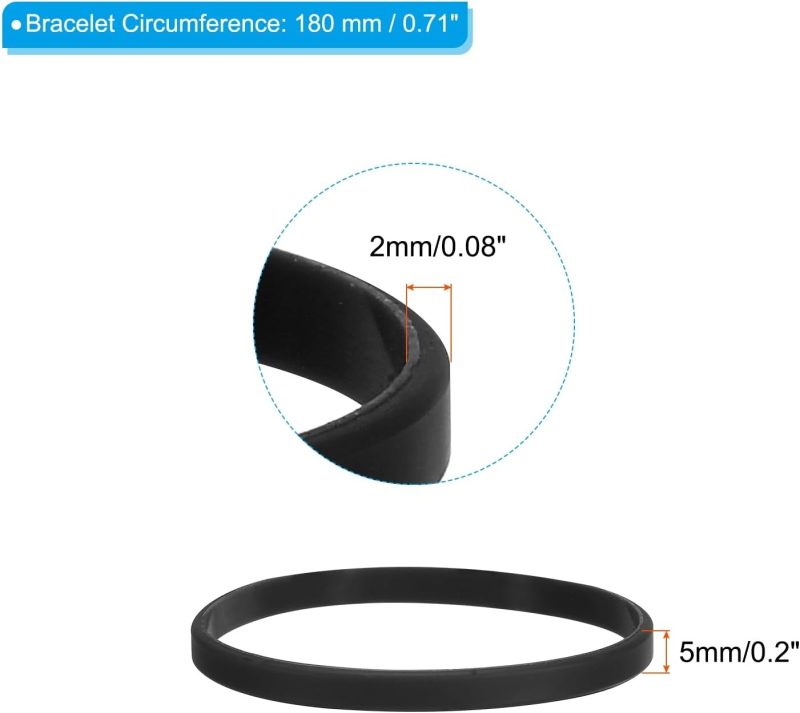 Silicone Bracelets, 6 Pack Colored Rubber Wristbands Blank Stretch Sports Bands for Adults Teen Sports Team Games, Black - Image 2