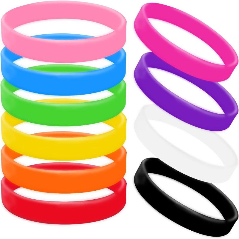 Colored Rubber Bracelets - 100pcs Blank Silicone Wristbands for Men Women and Teens