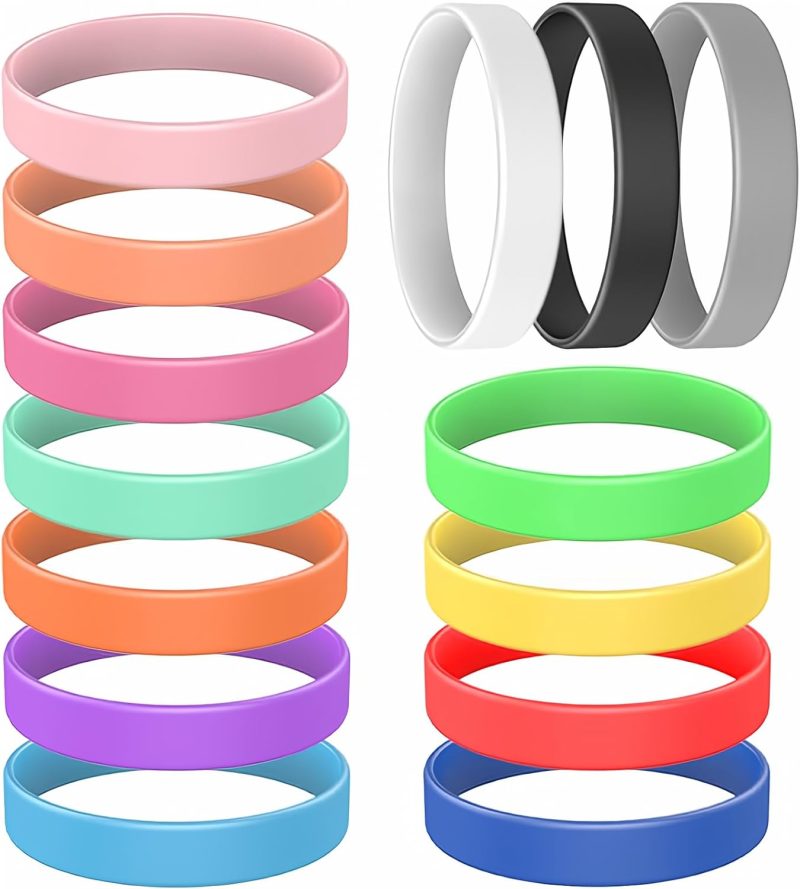 14 Pcs Rubber Bracelets,  Silicone Bracelet Men Rubber Wristbands, 14 Color Mixed