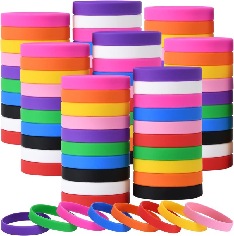 100 Pieces Silicone Bracelets Silicone Wristbands Colored Rubber Bracelets Solid Blank Bracelet Sports Bands Plain Silicone Stretch Wristbands for Adults Teen Sports Party Favors (Rich Colors)
