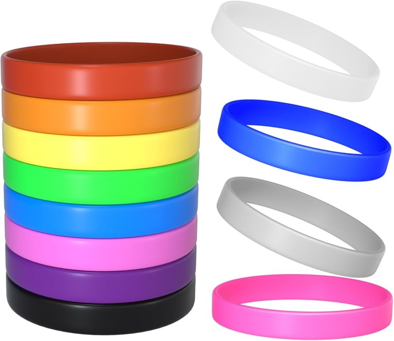 12 Pieces Silicone Bracelets Solid Color Rubber Wristbands for Adults Teen Party Favors, 12 Colors
