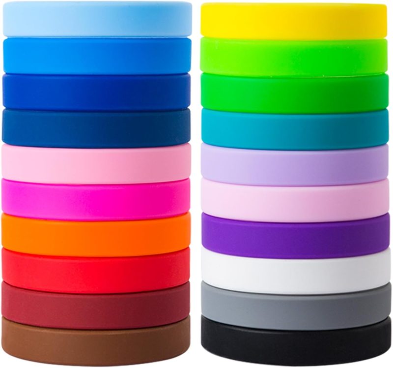 20 Pieces Rubber Bracelets Solid Color Silicone Wristbands Colored Rubber Stretch Bracelets for Women Men Teen Gifts