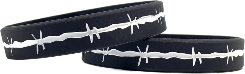 2ct  Bracelet Silicone Wristbands, Embedded Debossed Design, Strength, Resilience, Rebellion, ID Band, Rubber Barbed wire 8in Standard Size
