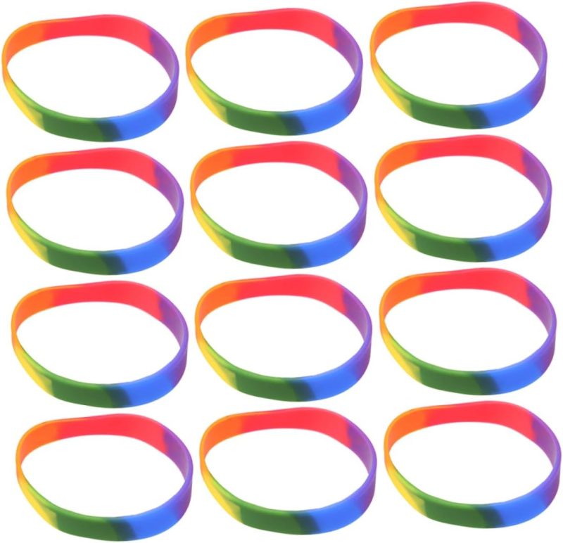 12Pcs Rainbow Silicone  Bracelets Wristbands for Events Comfortable Wear Birthdays and Celebrations for Daily Use and Special
