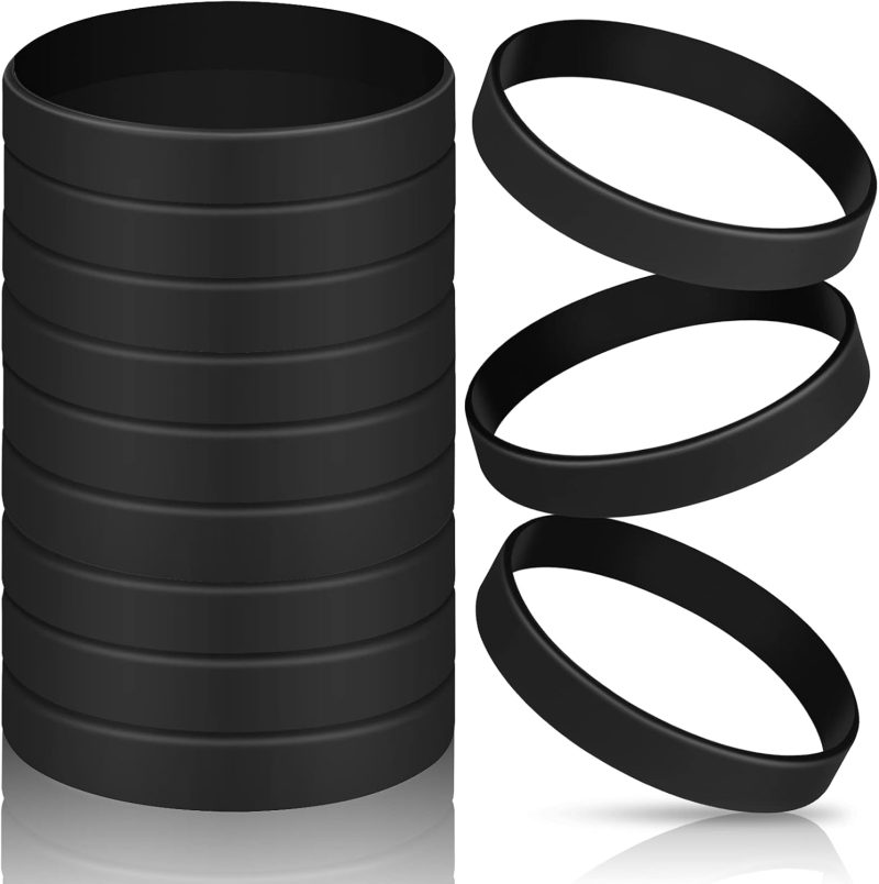 12 Pieces Rubber Bracelets, Solid Color Silicone Wristbands, Multi-Pack Blank Wristbands Bracelets for Events Rubber Bands Party (Black)