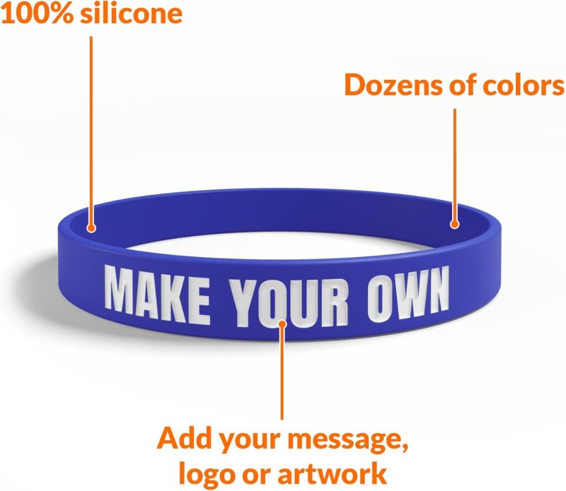 Custom Wristbands For Events, Fundraisers & Promotions | Add Text, Icons, & Logos | Bulk Rubber Bracelets | Classic 1/2” | 100% Silicone - Image 2
