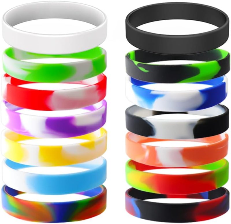 Waterproof ID Rubber Bracelets 14 Count - Silicone Rubber Wristbands for Events (14 Mix Color)