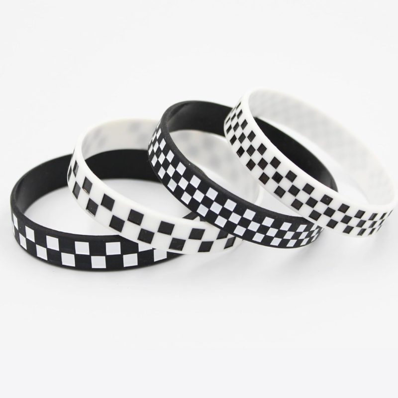 Black White Silicone Bracelets for Women and Men - Checkered Rubber Band Wristbands - Pure or Checkered Patterned Designs Sports Bracelets - Image 2