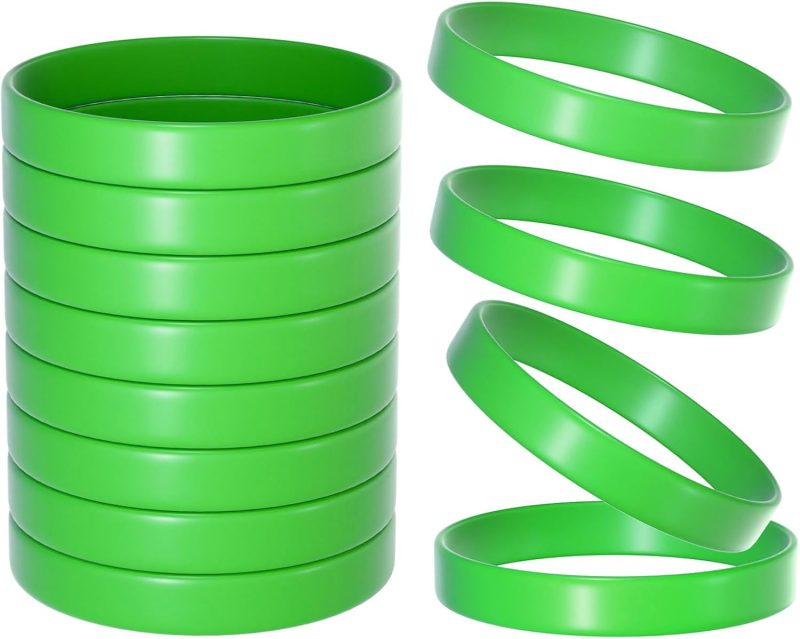 12 Pieces Silicone Bracelets- Green Color Blank Rubber Wristbands for Adults Teen Party Favors