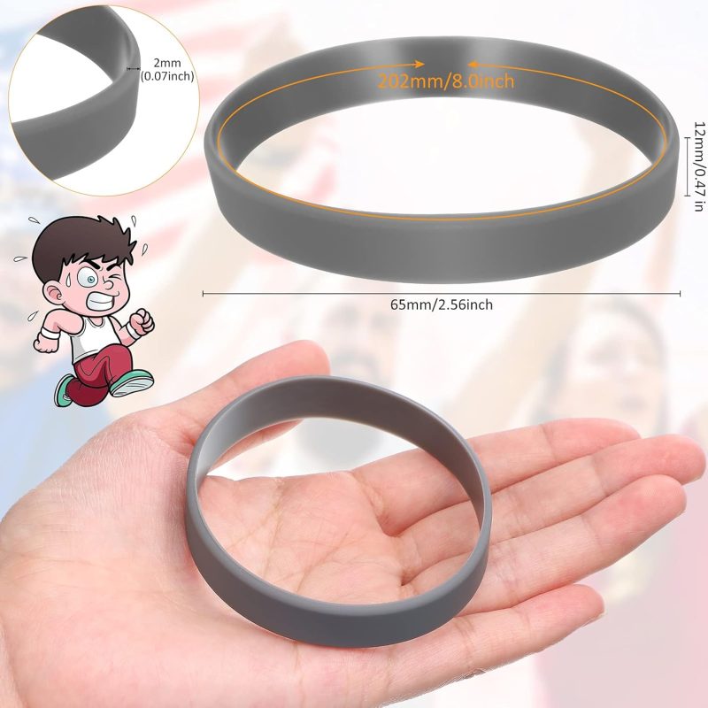 24 Pieces Rubber Bracelets Silicone Wristbands Blank Black Grey White Rubber Silicone Wrist Bands Solid Color Arm Wristbands Bracelets for Men Ladies Kids Birthday Party Favors Supplies, 3 Color - Image 2