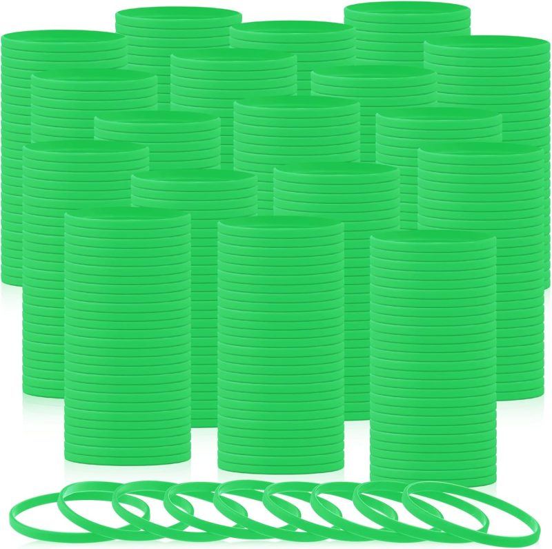 400 Pcs Silicone Wristbands Solid Color Silicone Bracelets Blank Rubber Sports Rubber Wristbands Bracelets Stretch Bands for Adults Men Women Teen(Green)