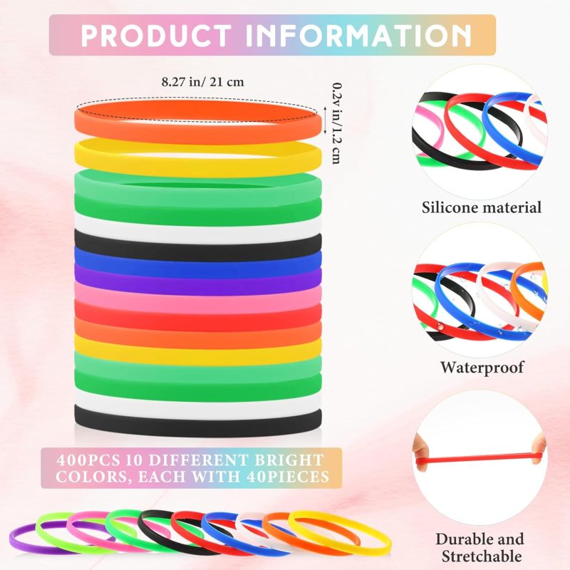 400 Pcs Silicone Wristbands Solid Color Silicone Bracelets Blank Rubber Sports Rubber Wristbands Bracelets Stretch Bands for Adults Men Women Teen(Colorful) - Image 2