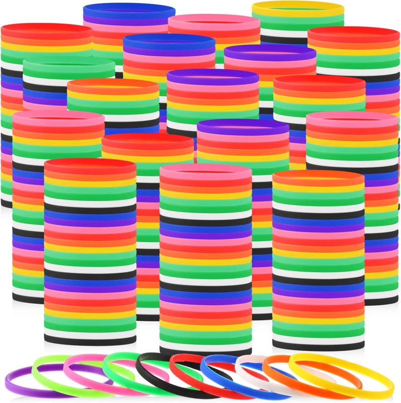400 Pcs Silicone Wristbands Solid Color Silicone Bracelets Blank Rubber Sports Rubber Wristbands Bracelets Stretch Bands for Adults Men Women Teen(Colorful)