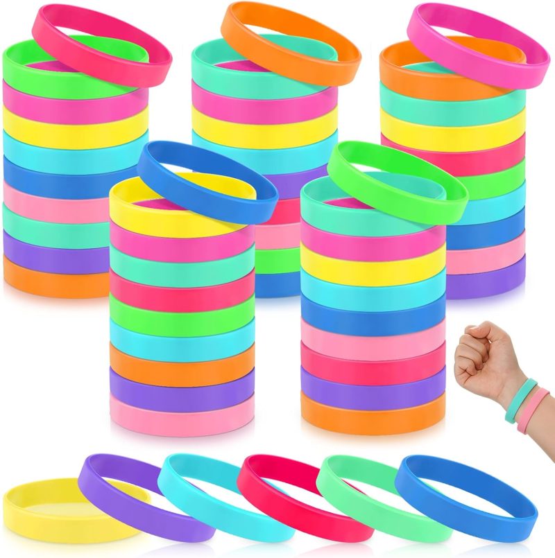 50 Rubber Bracelets bulk Silicone Bracelets Bulk Neon Blank Rubber Wristbands for Adult Plain Colored Silicone Wrist Band for Fundraisers Awareness(Bright Color)