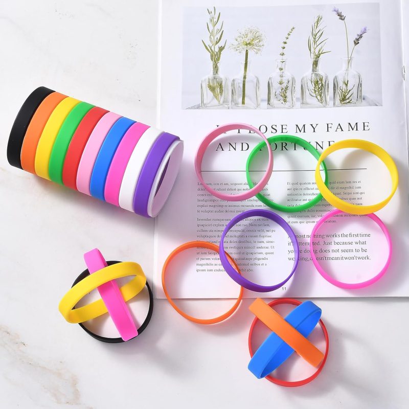 100 Pieces Silicone Bracelets Silicone Wristbands Colored Rubber Bracelets Solid Blank Bracelet Sports Bands Plain Silicone Stretch Wristbands for Adults Teen Sports Party Favors (Rich Colors) - Image 2