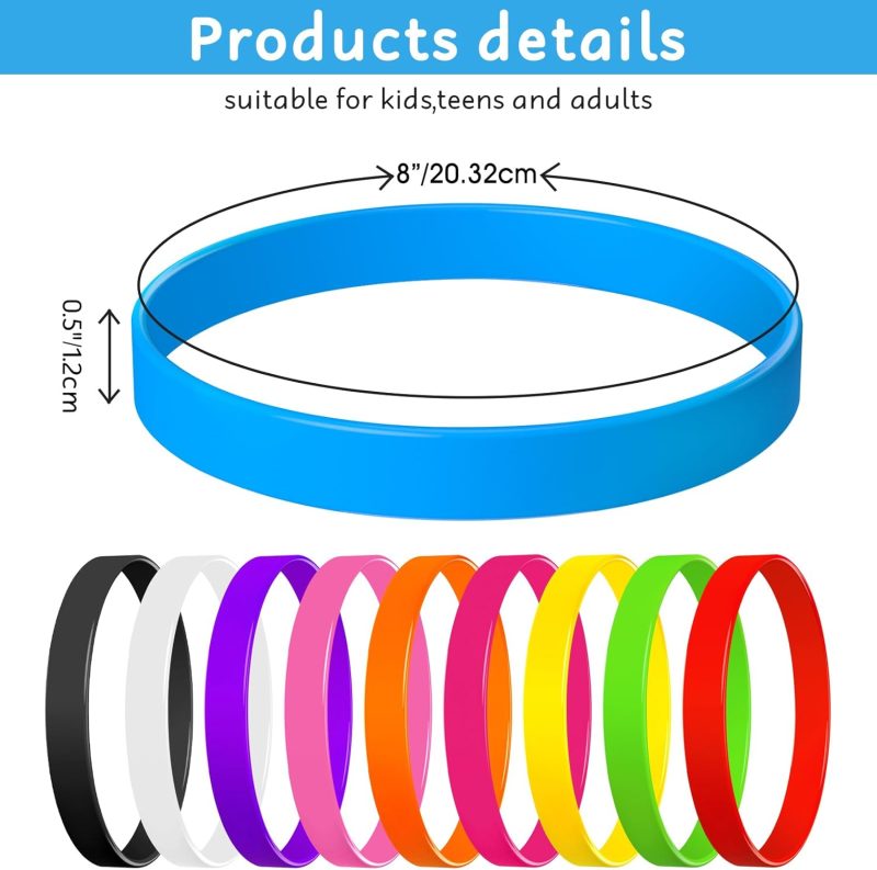 Colored Rubber Bracelets - 100pcs Blank Silicone Wristbands for Men Women and Teens - Image 2