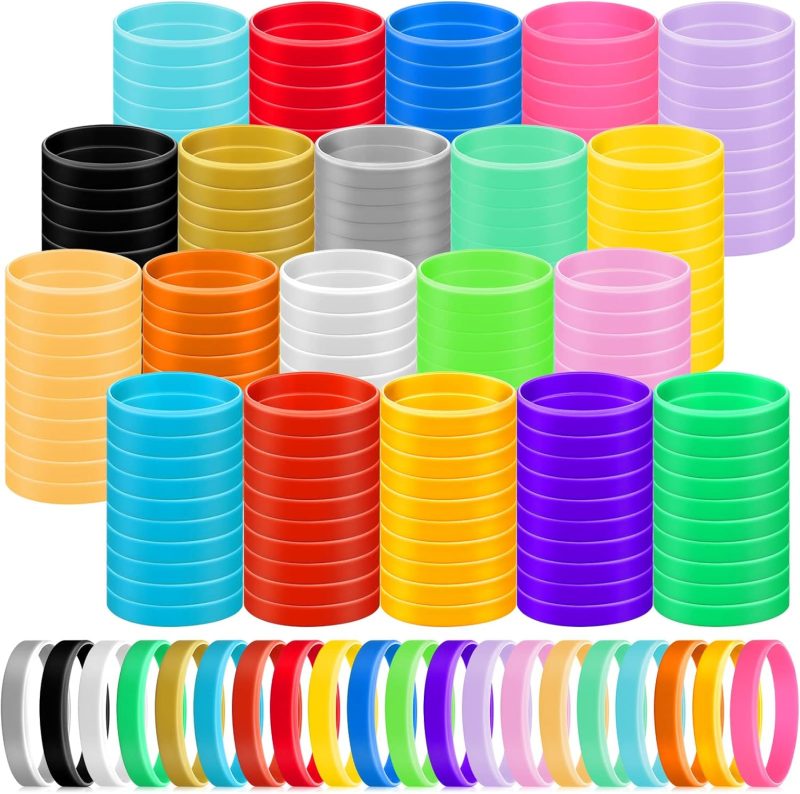 200 Pcs Silicone Wristbands Bulk Rubber Bracelets Solid Color Silicone Bracelet Colored Stretch Rubber Wristbands Blank Sports Bands for Adult Men Women Teen Games Teams Events Gifts, 20 Color