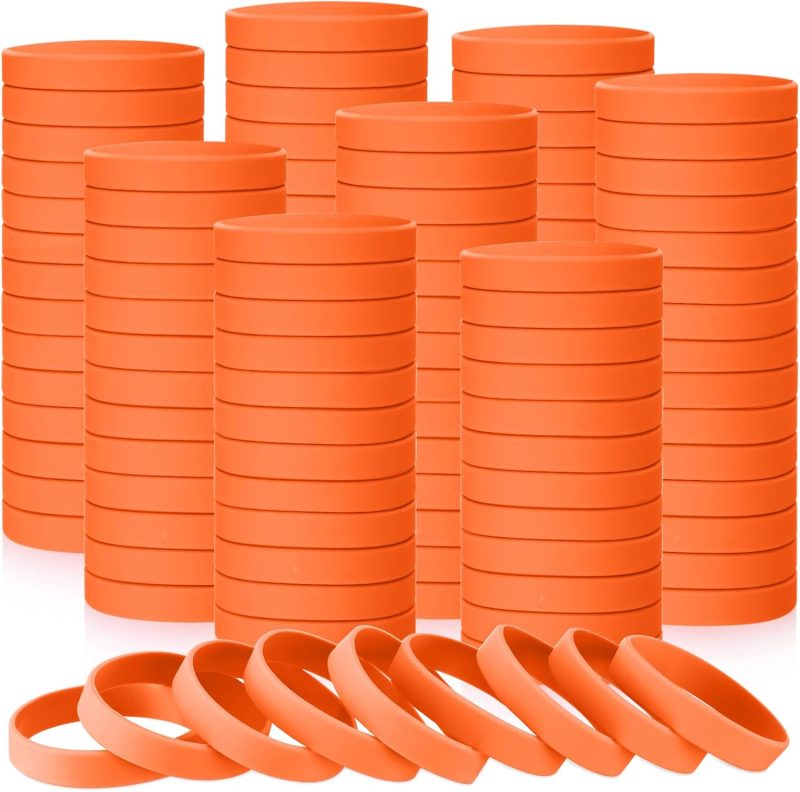 100 Pcs Silicone Rubber Wristbands Rubber Wristband Bracelet Bands for Silicone Wristbands for Women Men(Orange)