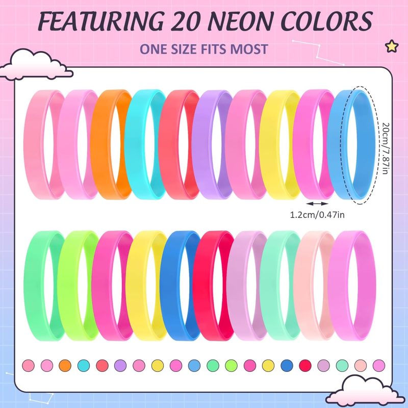 Glow in the Dark Rubber Bracelets for Kids Neon Silicone Bracelets Bulk Luminous Colored Rubber Wrist bands for Glow Party Favors Adult(200 Pcs) - Image 2